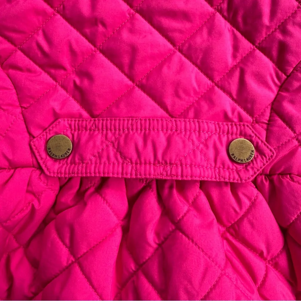 Ralph Lauren Toddler Girl Quilted Pink Barn Jacket Lined Embroidered Pony Sz 18M